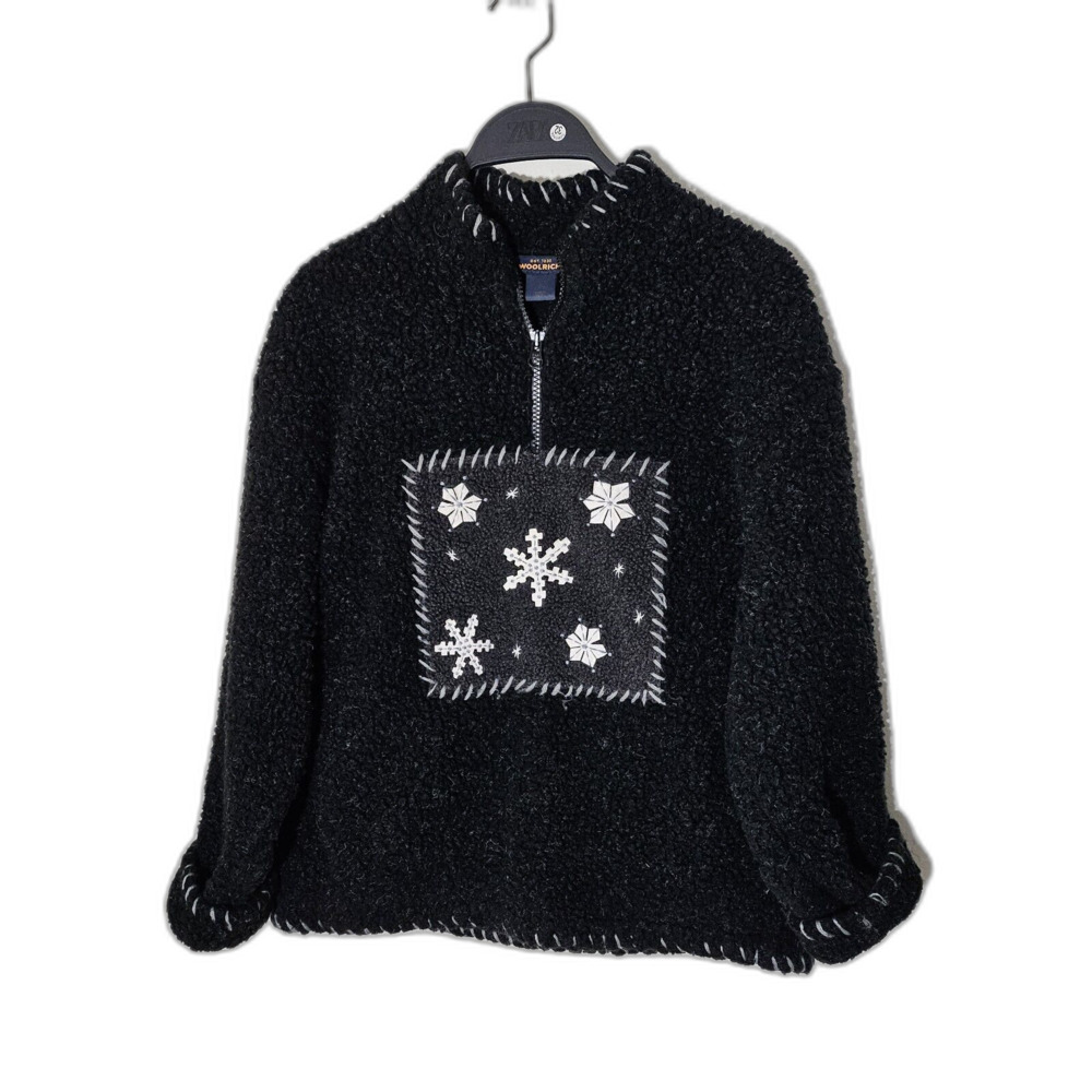 Woolrich Black Snowflake 1/4 Zip Pullover Sherpa Fleece Jacket Women Small